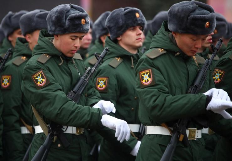 Russian service members take part in a military parade marking the 80th anniversary of the victory of Red Army over Nazi Germany’s troops in the Battle of Stalingrad during World War Two, in Volgograd