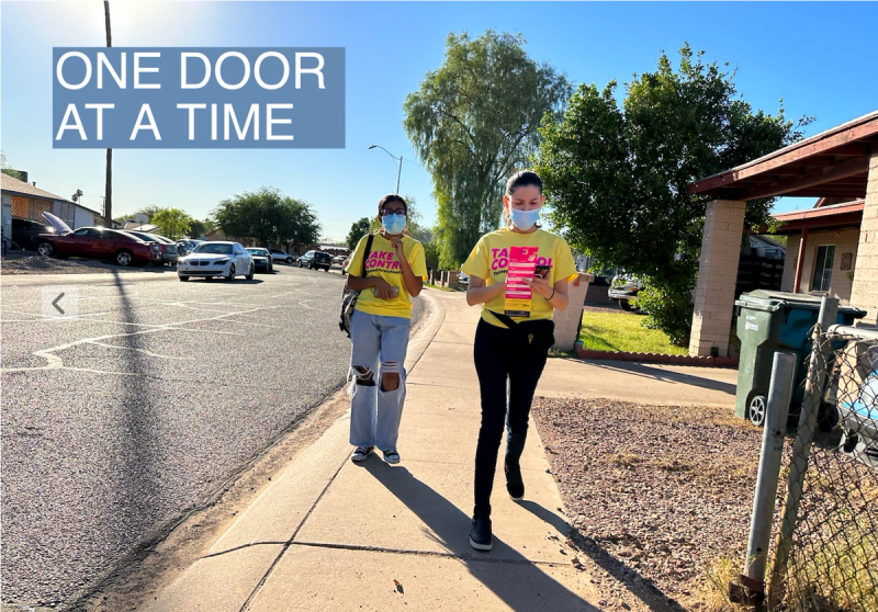 Canvassers with Planned Parenthood’s “Take Control” project knock doors in Glendale, Ariz. October 28, 2022. David Weigel.
