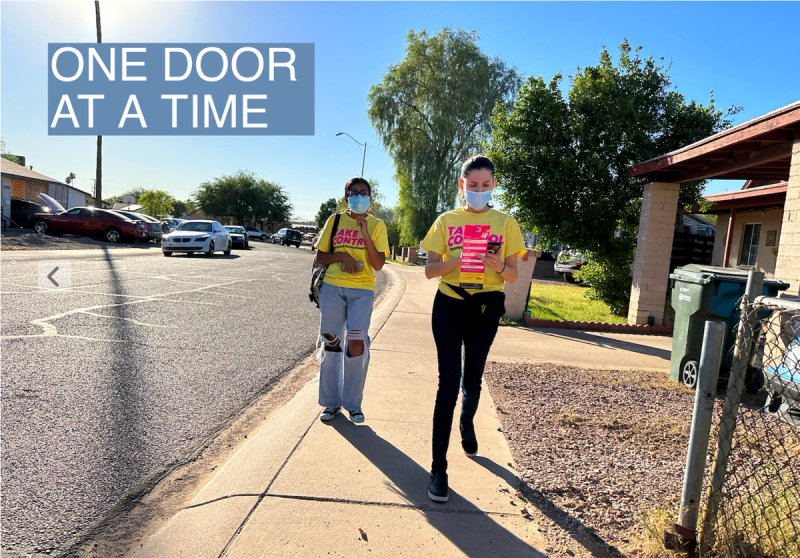 Canvassers with Planned Parenthood's "Take Control" project knock doors in Glendale, Ariz. October 28, 2022. David Weigel.