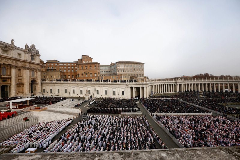 A general view during the funeral of former Pope Benedict in St. Peter's Square at the Vatican.