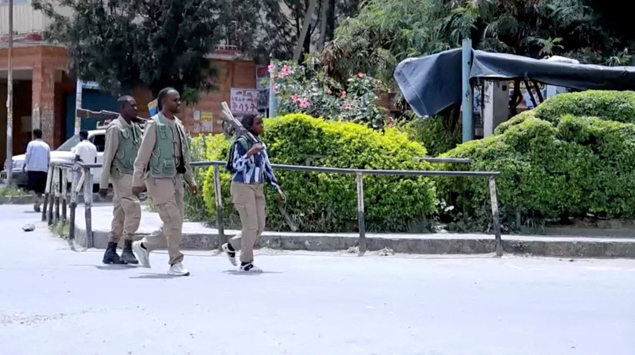 Members of Tigrayan forces patrol the streets as after the offensive against the federal government. 