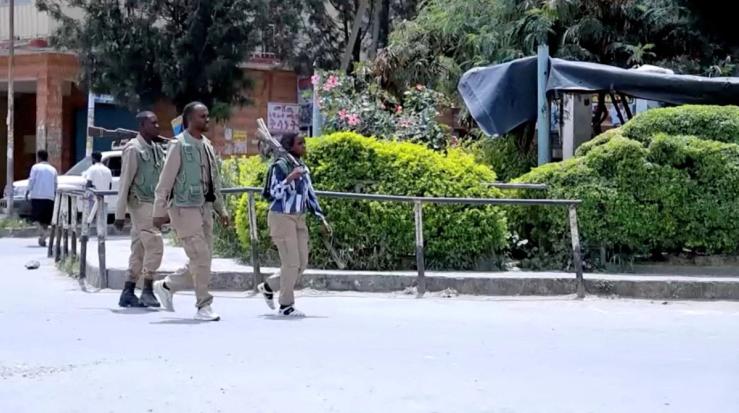 Members of Tigrayan forces patrol the streets as after the offensive against the federal government.