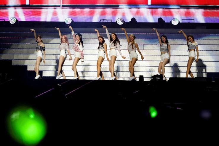 K-pop group Girls’ Generation performs during a concert.