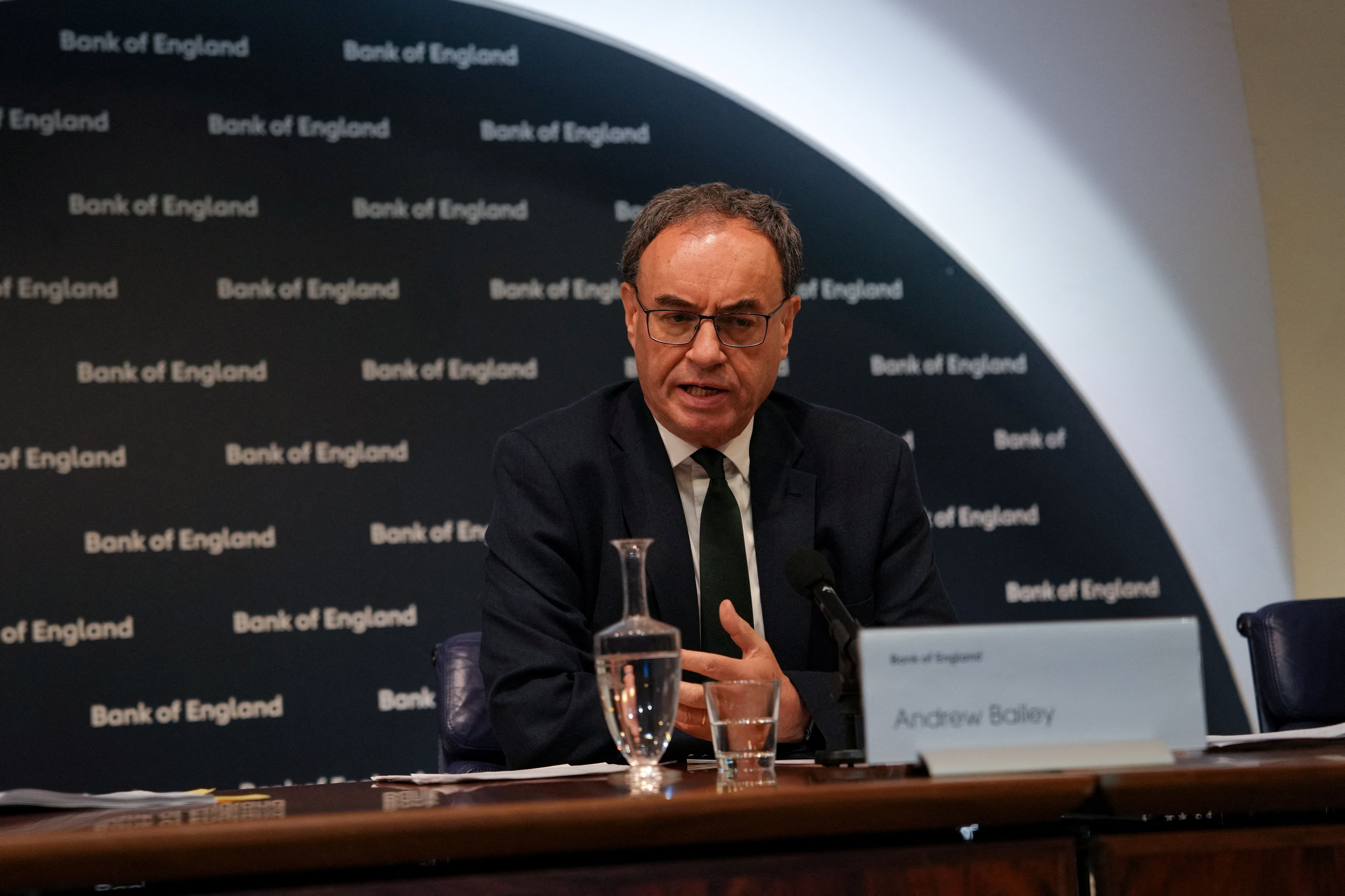 Bank of England Governor Andrew Bailey speaks during the Monetary Policy Report press conference in London, Britain, May 8, 2025.