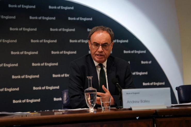 Bank of England Governor Andrew Bailey speaks during the Monetary Policy Report press conference in London, Britain, May 8, 2025.