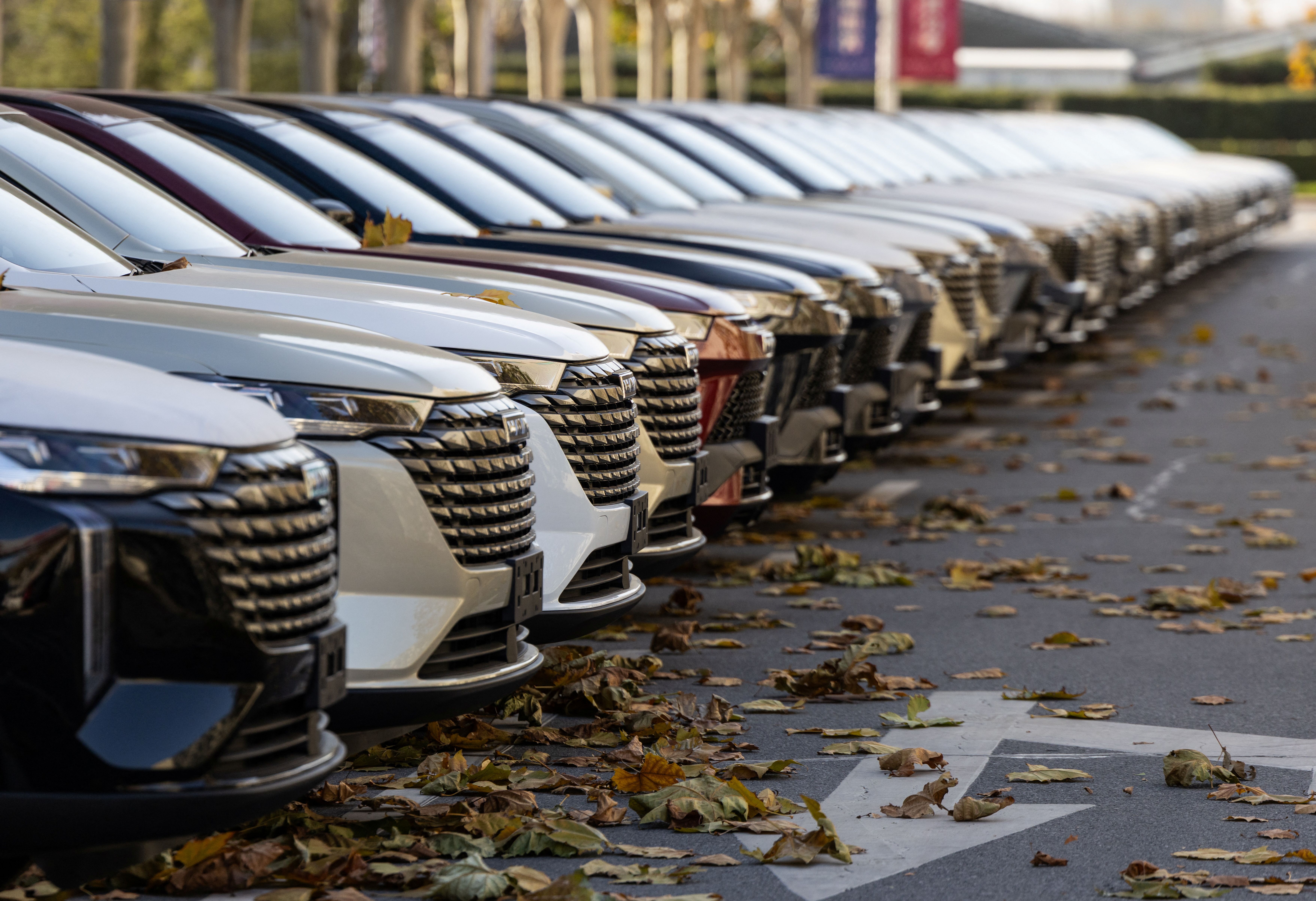 Haval cars line up during organized media tour at the Chinese automaker GWM