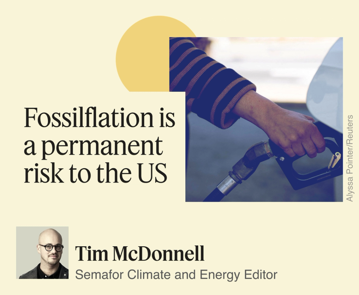 A graphic saying ‘Fossilflation is a permanent risk to the US.’