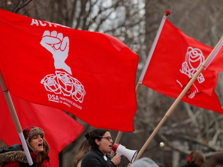Demonstrators with the Democratic Socialists of America