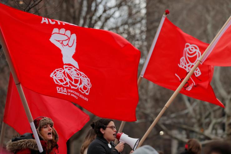 Demonstrators with the Democratic Socialists of America