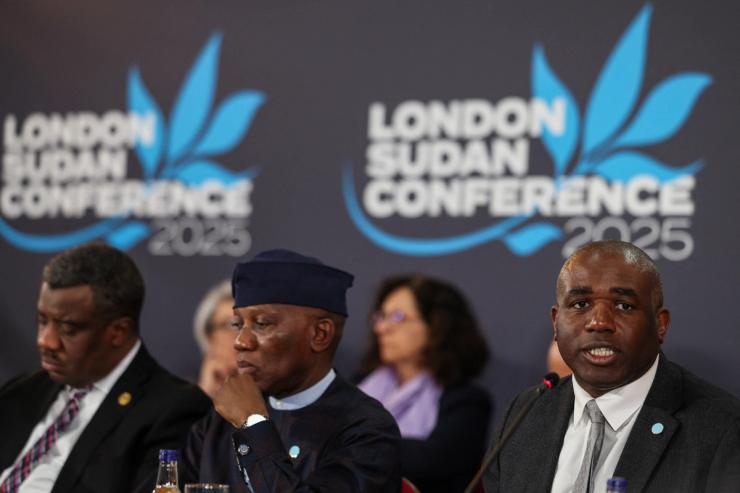 Bankole Adeoye, Political Affairs, Peace and Security Commissioner for the African Union and Britain’s Foreign Secretary David Lammy at the London Sudan conference.