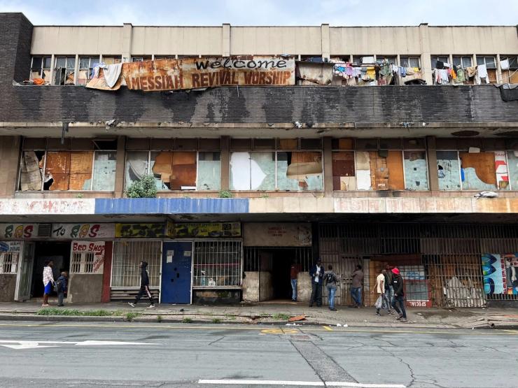 A view of a dilapidated block of flats in Hillbrow, where people struggle with basic services in the business district of Johannesburg.