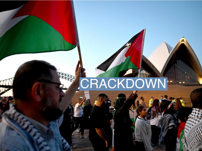People take part in a pro-Palestinian rally at the Sydney Opera House