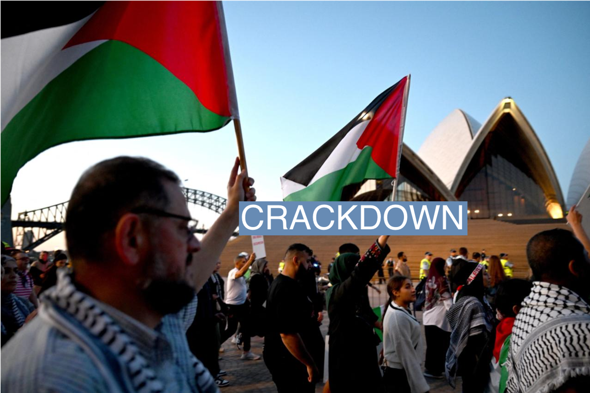People take part in a pro-Palestinian rally at the Sydney Opera House
