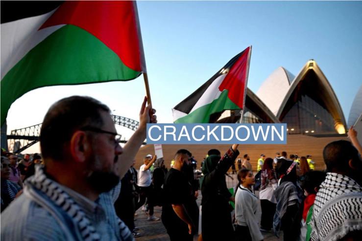 People take part in a pro-Palestinian rally at the Sydney Opera House