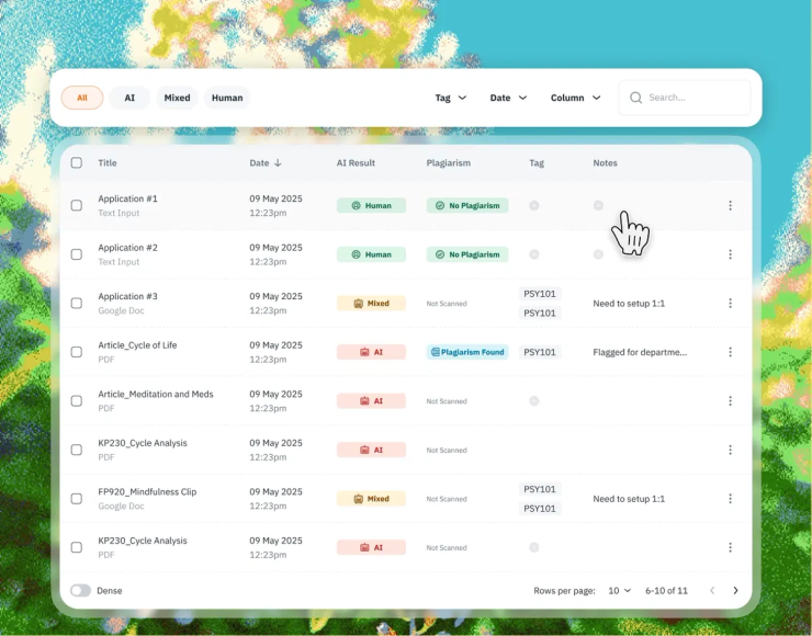 A photo of the Pangram UI
