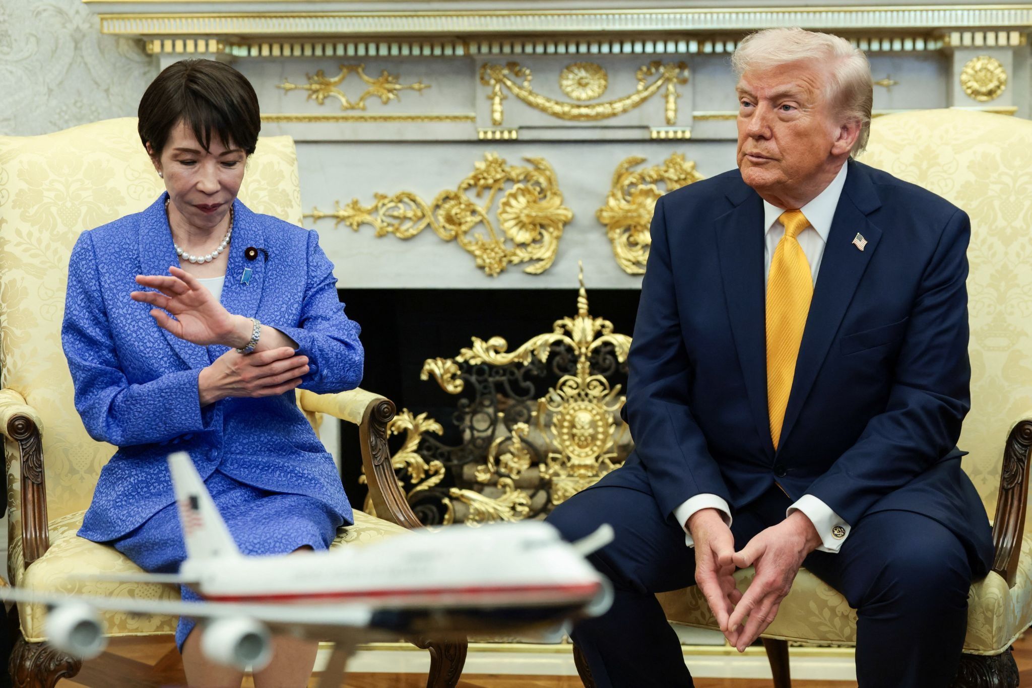 Japanese Prime Minister Sanae Takaichi and US President Donald Trump in the Oval Office