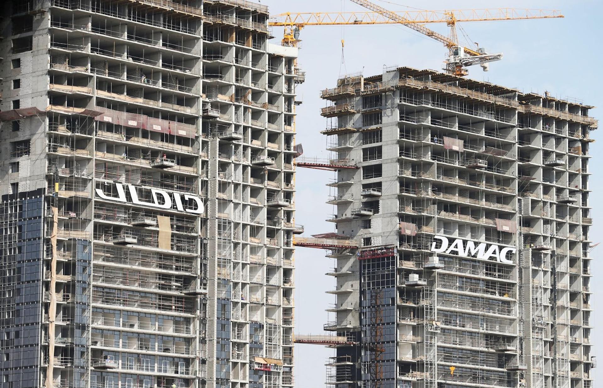 The corporate logo of DAMAC, written in English and Arabic, is seen in Dubai.