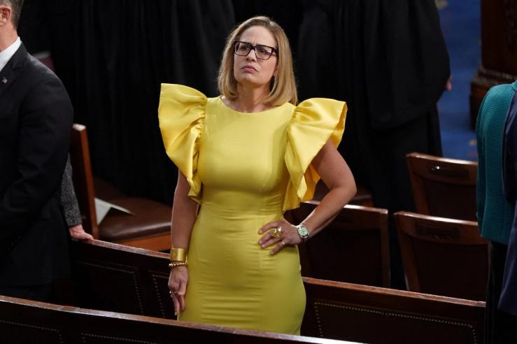 U.S. Senator Kyrsten Sinema (I-AZ) waits for U.S. President Joe Biden to arrive to deliver his State of the Union address before a joint session of Congress in the House Chamber at the U.S. Capitol in Washington, U.S., February 7, 2023.