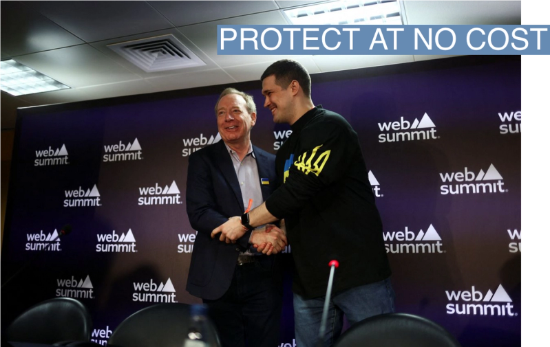 Brad Smith of Microsoft and Mykhailo Fedorov, Ukraine’s Minister of Digital Transformation, at the Web Summit in Portugal
