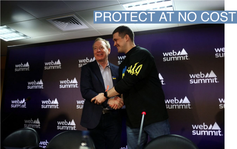 Brad Smith of Microsoft and Mykhailo Fedorov, Ukraine's Minister of Digital Transformation, at the Web Summit in Portugal