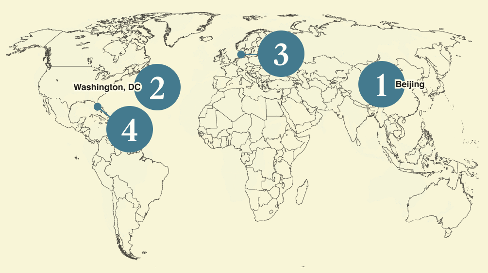 A numbered map of the world.