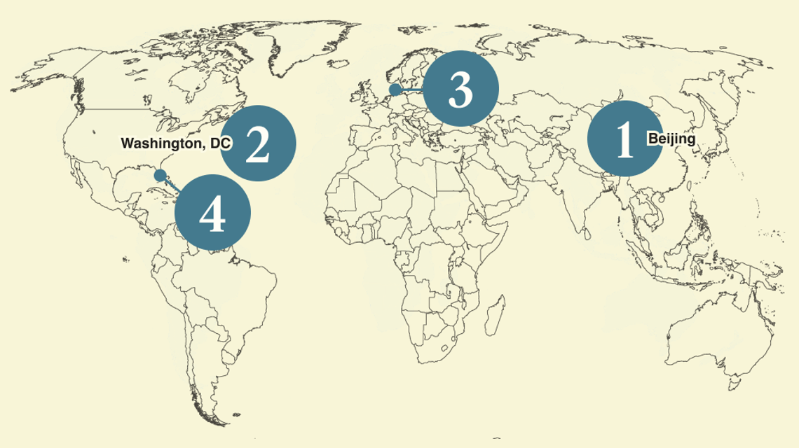 A numbered map of the world.