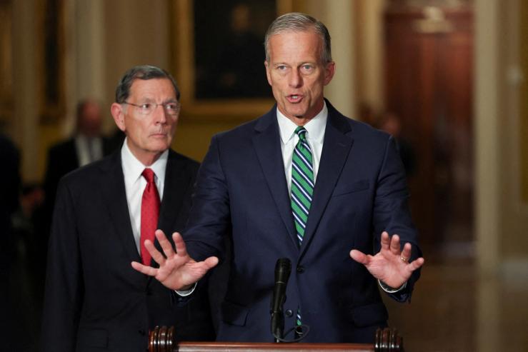 Senate Majority Whip John Barrasso and Majority Leader John Thune