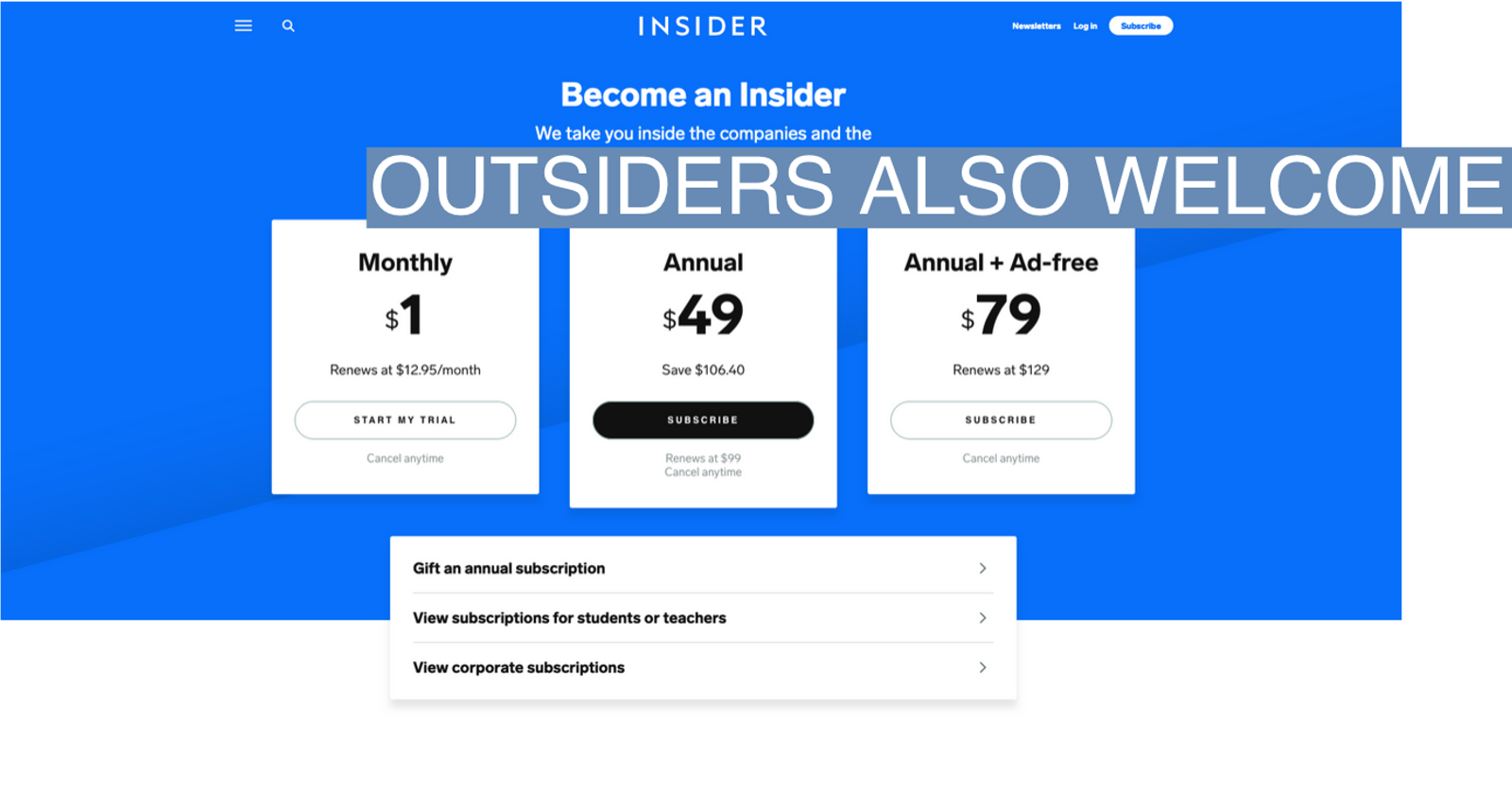 Insider subscription page