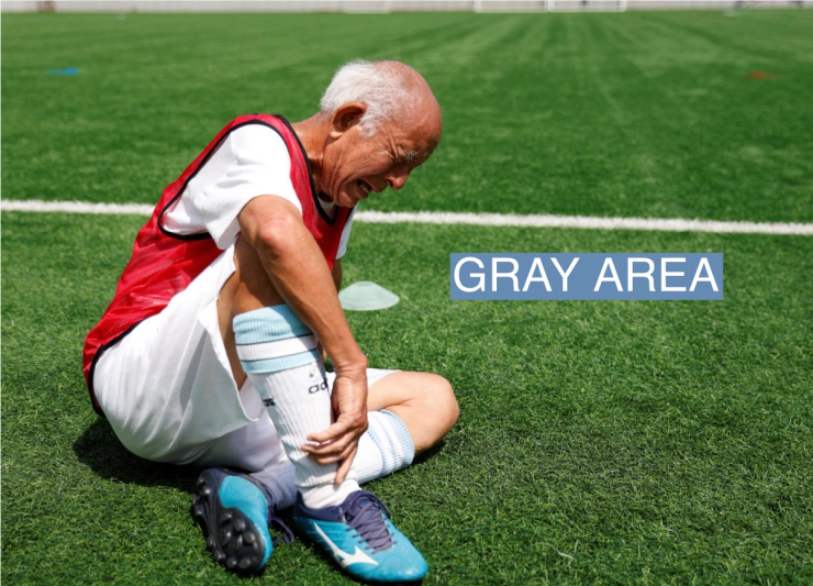 Red Star’s Haruo Kiyoto, 80, catches his breath after the second half of the SFL (Soccer For Life) 80 League opening match in Tokyo, April 12, 2023
