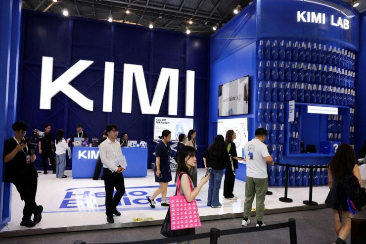 Moonshot booth promoting its Kimi K3 AI model, during the World Artificial Intelligence Conference.
