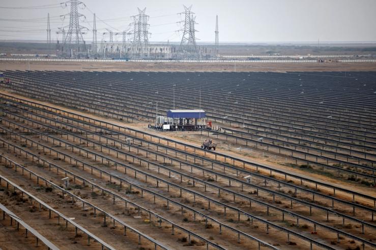 A general view of installed solar panels at the Khavda Renewable Energy Park of Adani Green Energy Ltd (AGEL), in Khavda, India