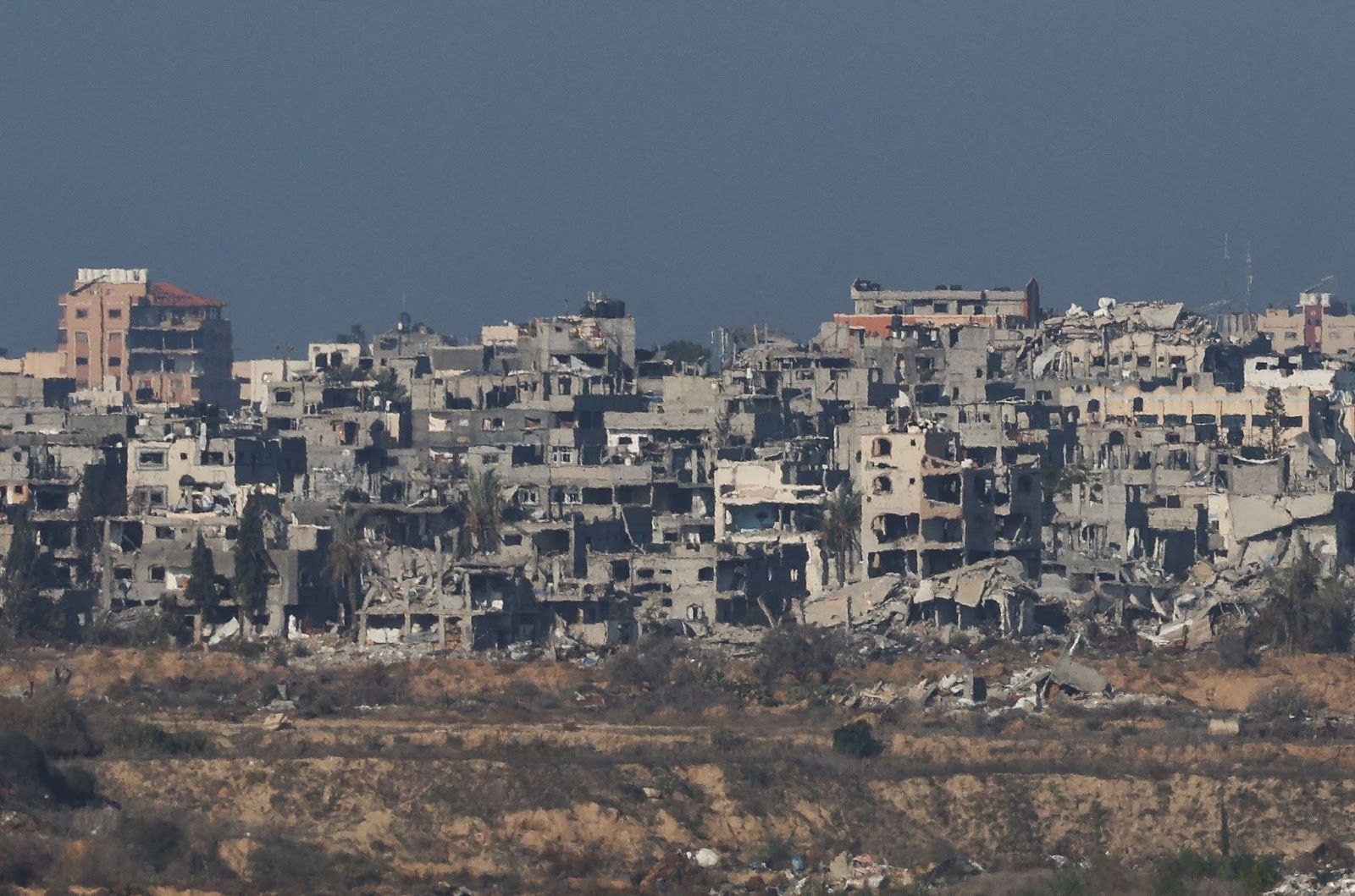 Buildings lie in ruin in the Gaza Strip