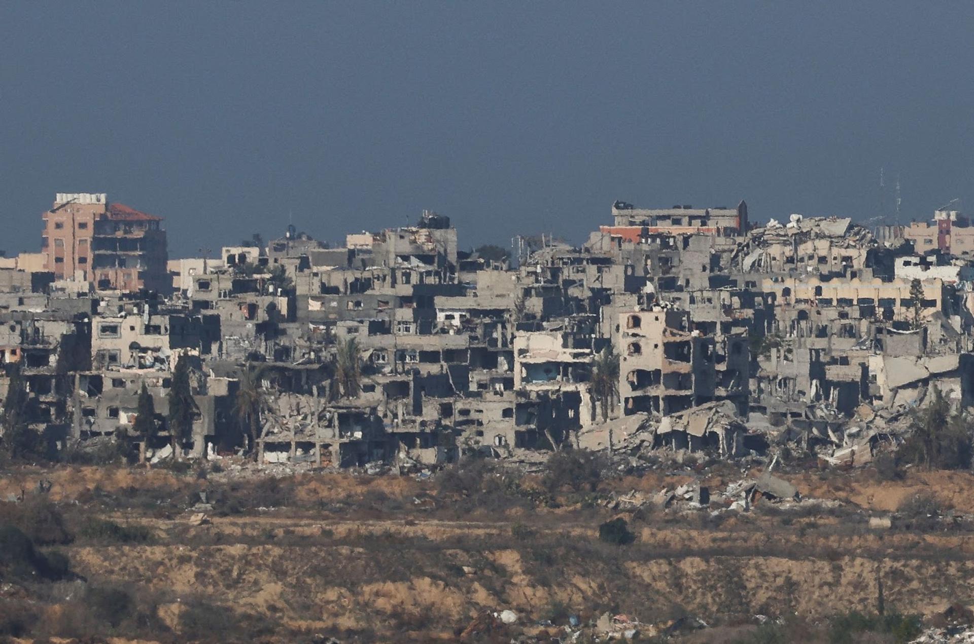 Buildings lie in ruin in the Gaza Strip