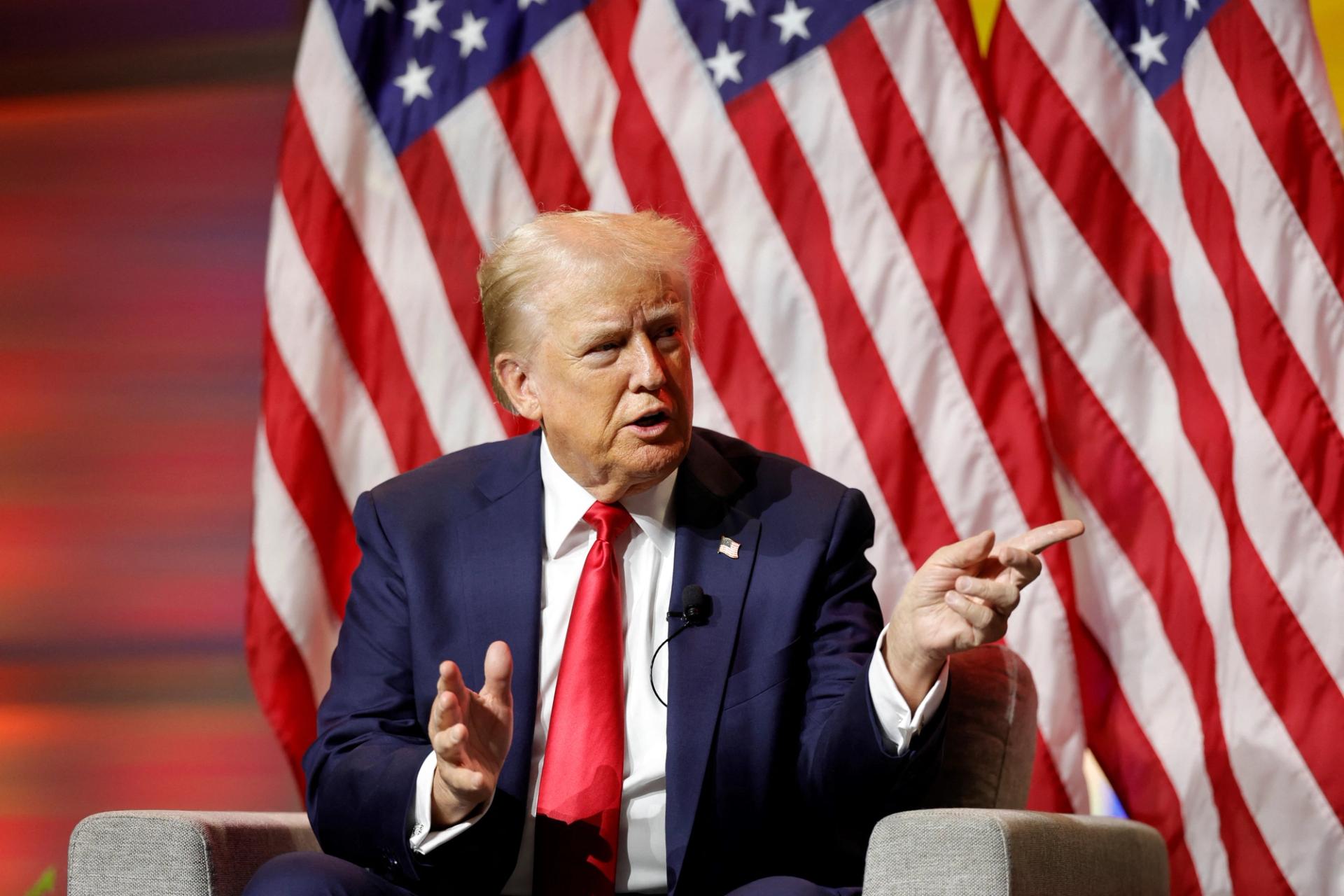 Former US President and 2024 Republican presidential nominee Donald Trump answers questions during the National Association of Black Journalists annual convention in Chicago, Illinois, on July 31, 2024.