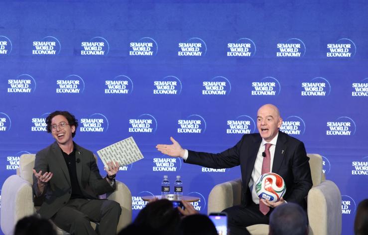 Gianni Infantino appears on stage at Semafor World Economy 2026