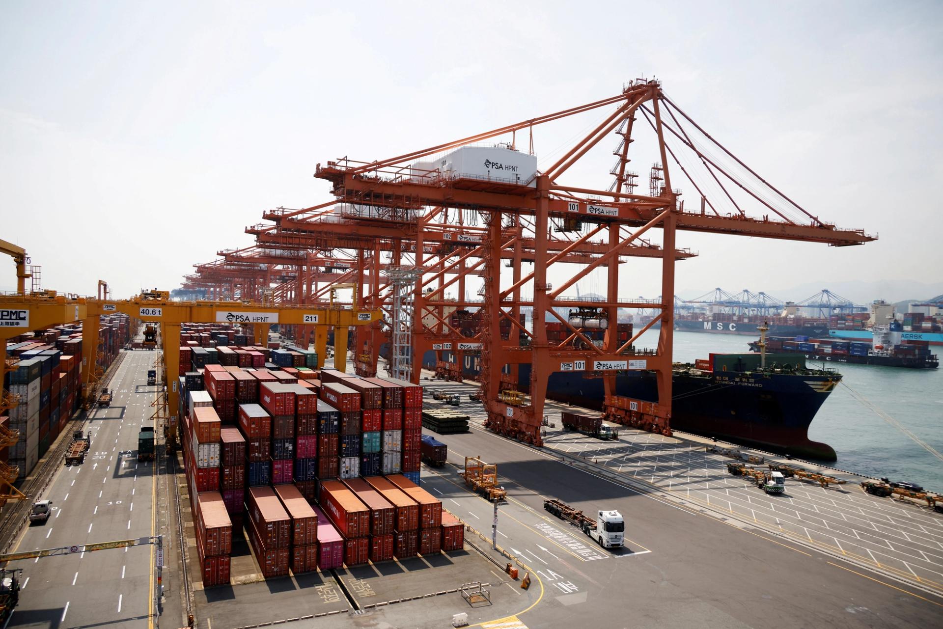A general view shows Pusan Newport Terminal in Busan, South Korea
