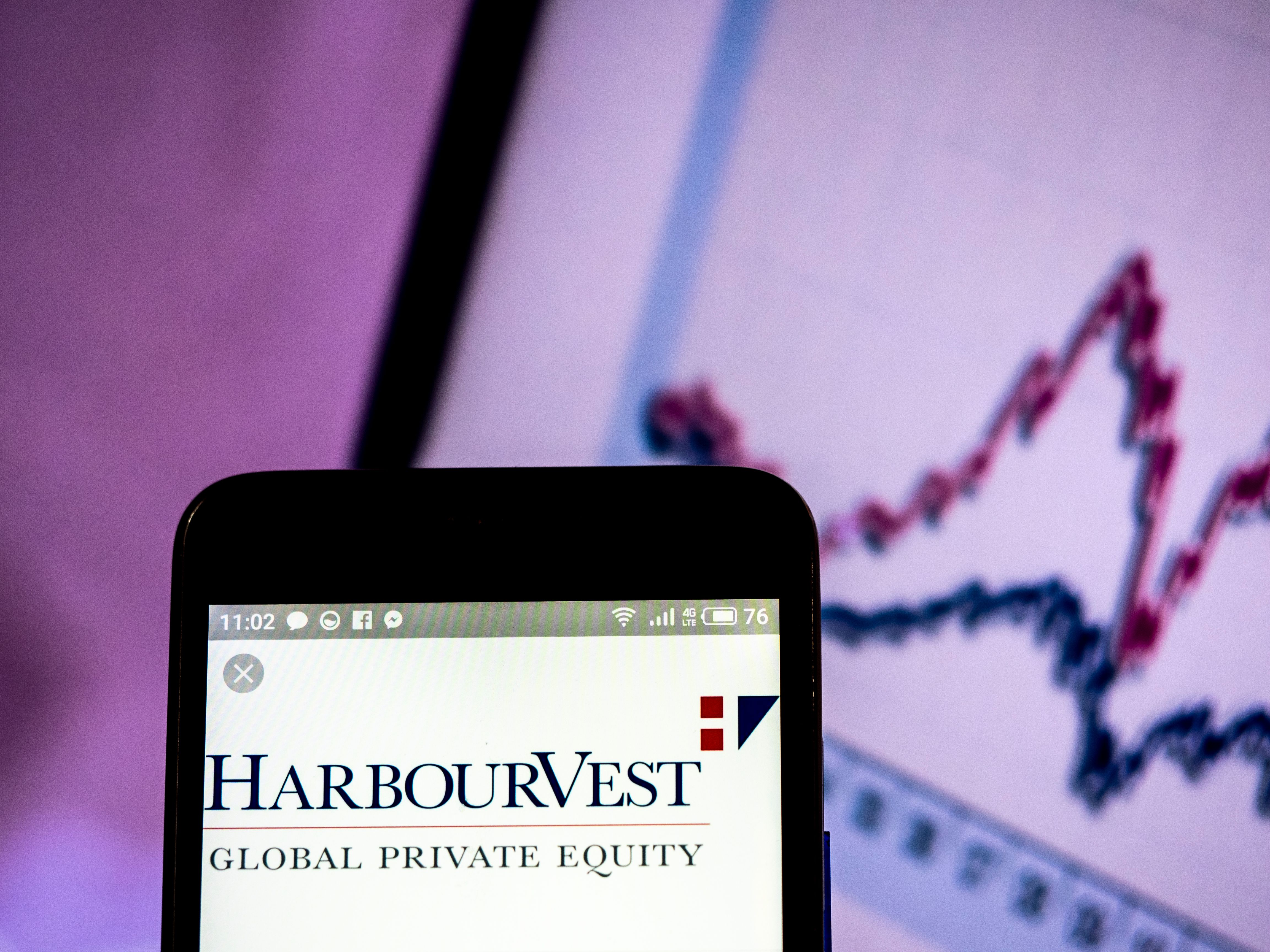 The HarbourVest Global Private Equity logo seen displayed on a smartphone.