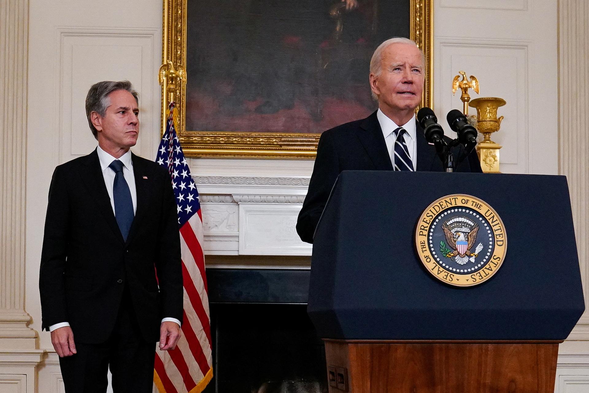 U.S. President Joe Biden speaks at the White House.