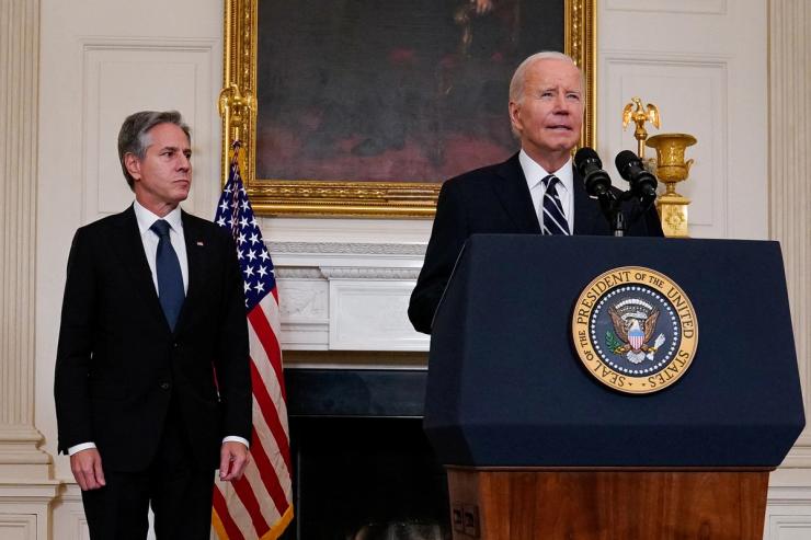 U.S. President Joe Biden speaks at the White House.