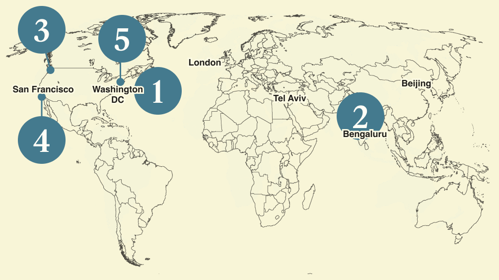A numbered map of the world.