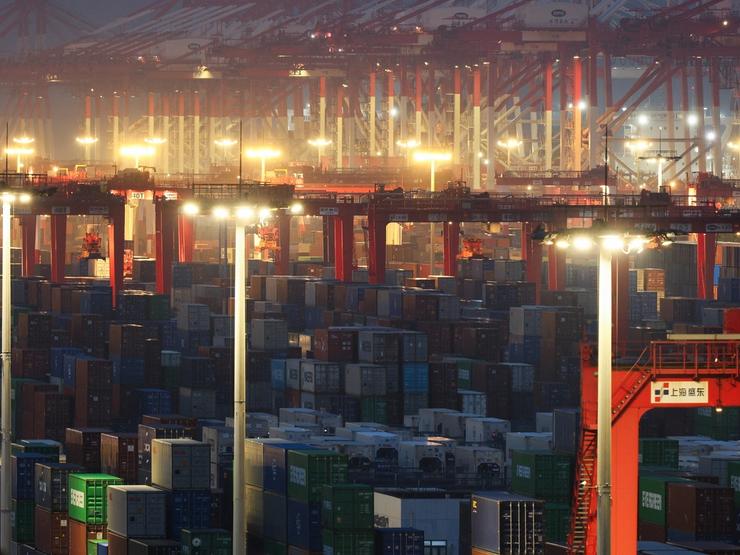 Port full of shipping containers in Yangshan Port just outside of Shanghai, China