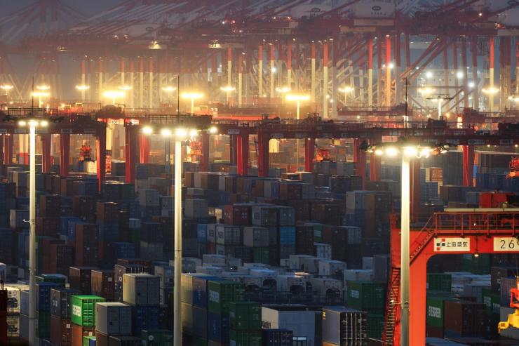 Port full of shipping containers in Yangshan Port just outside of Shanghai, China