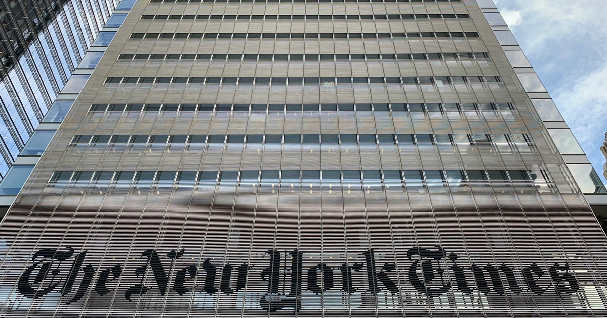 The entrance to the New York Times building.