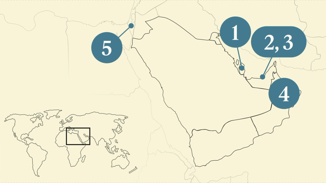 A numbered map of the Gulf.