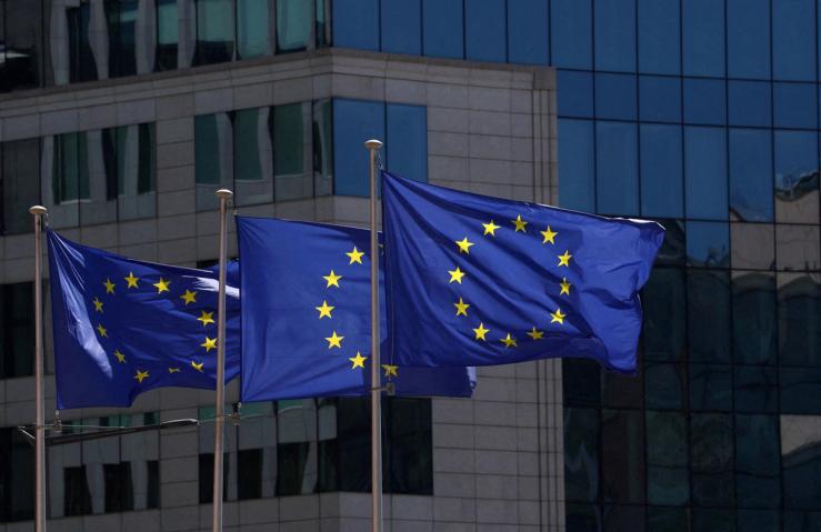European Union flags.