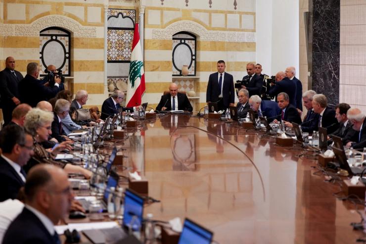 Lebanese President Joseph Aoun and members of the Lebanese cabinet meet to discuss efforts to bring all weapons in the country under the control of the state, at the Presidential Palace in Baabda, Lebanon August 5, 2025
