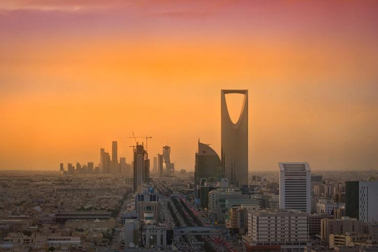 Riyadh’s King Abdullah Financial District at sunset.