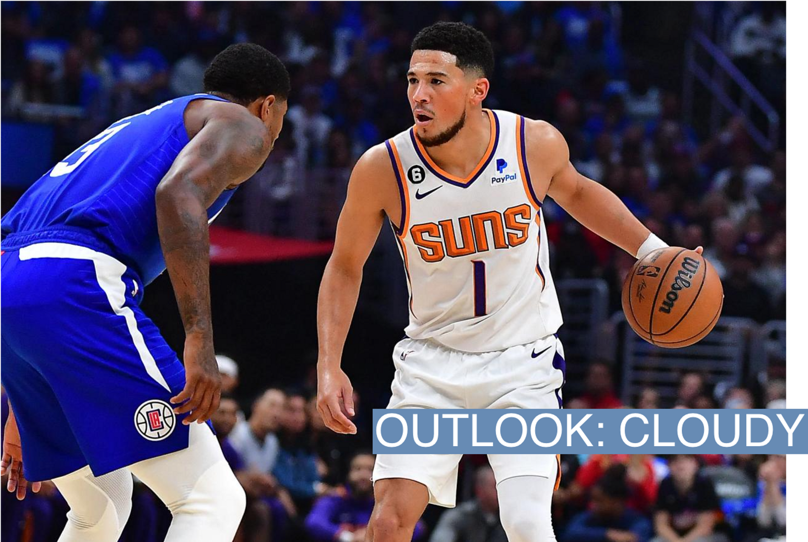 The Suns' Devin Booker dribbles against the Los Angeles Clippers