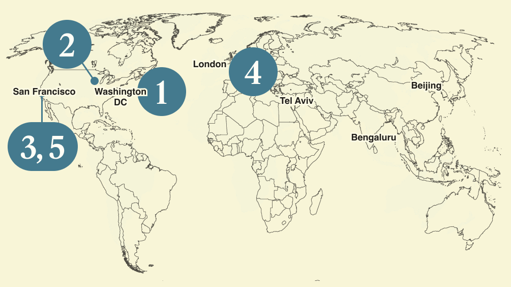 A numbered map of the world.