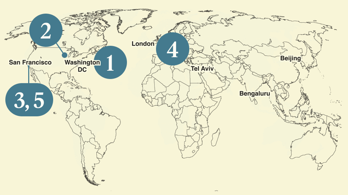 A numbered map of the world.
